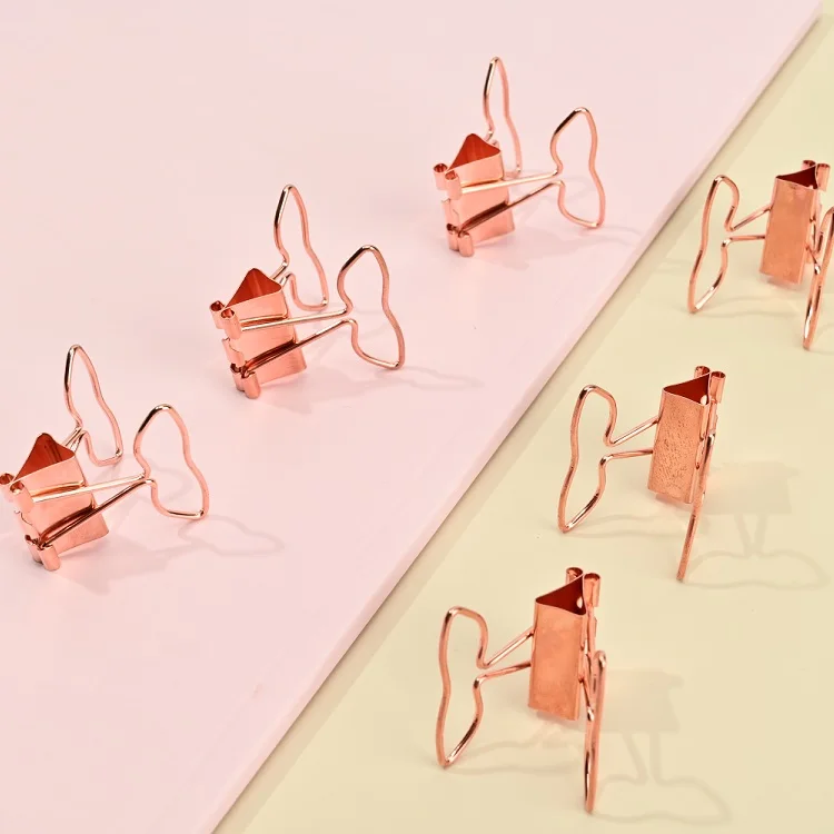 Promotional Metal Rose Gold Cheap Heart Fish Tails Shape File Binder Paper Clip For Office