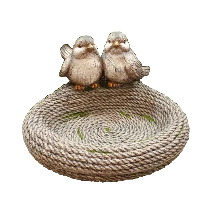 cheap handmade Magnesia Bird feeder Statue Birds with Solar Led light Ornaments MGO Crafts Gifts animal Sculpture