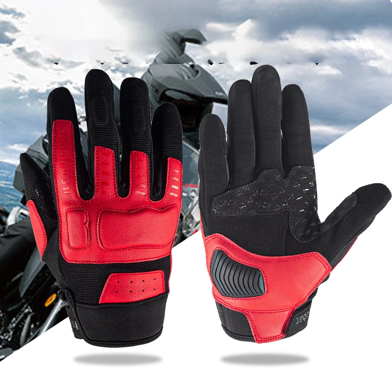 Leather Breathable Motorbike Motorcycle Glove Touch Screen knuckle Shock Resistant Racing Cycling Gloves For Men Women