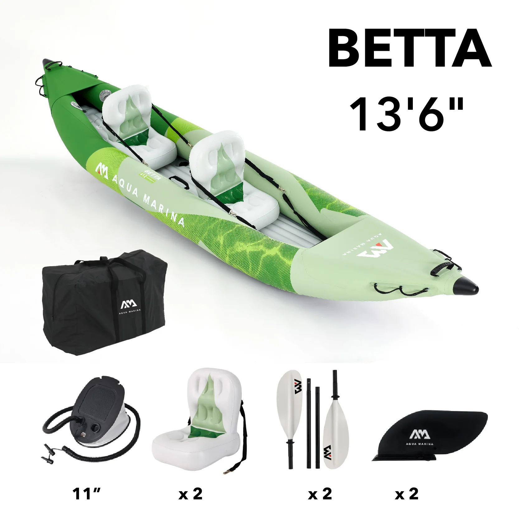 Aqua Marina Betta-412 Inflatable Recreational Kayak - 2 person. Inflatable deck. Reinforced PVC