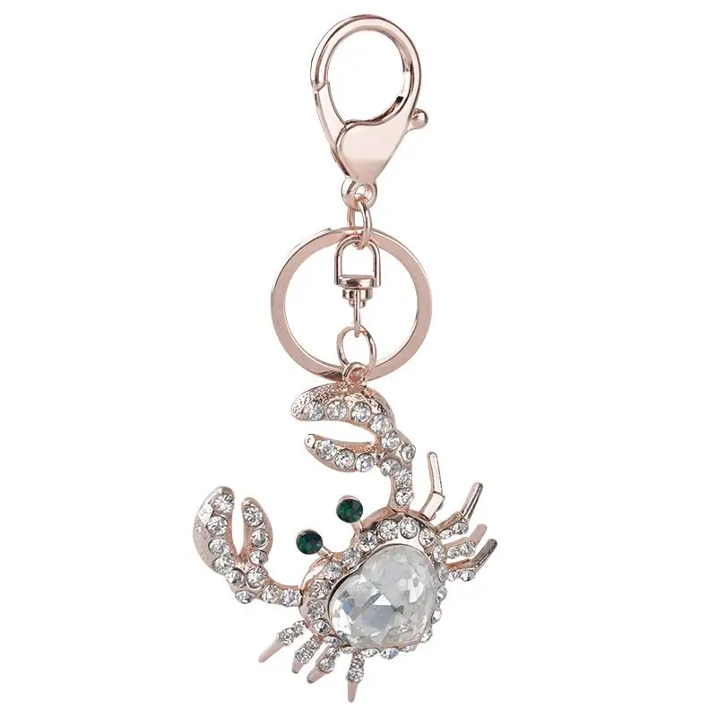 Wholesale Originality Bling Rhinestone Cute Crab keychain women Bag Car charm Pearl cute Crab Pendant Keychain gift for girls