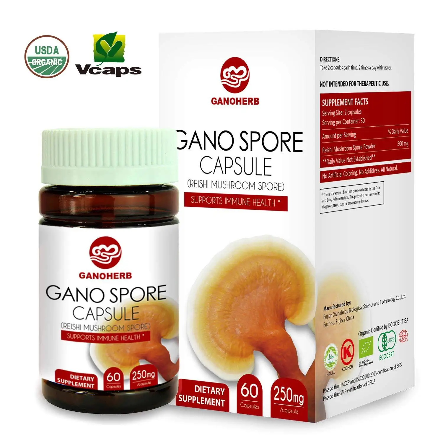 OEM Ganoderma LucidumHealth пищевая добавка клеточная стенка сломанная капсула порошка спор органические капсулы грибов рейши