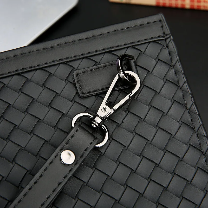 Large Capacity Long Wallet Soft Leather Woven Business Envelope Clutch Card Bag Hand Bag For Men