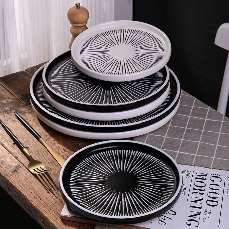 CANHUI Creative Western Food White Serving Plate Porcelain Black Dinner Plate Restaurant Hotel Plates Ceramic Tableware Set