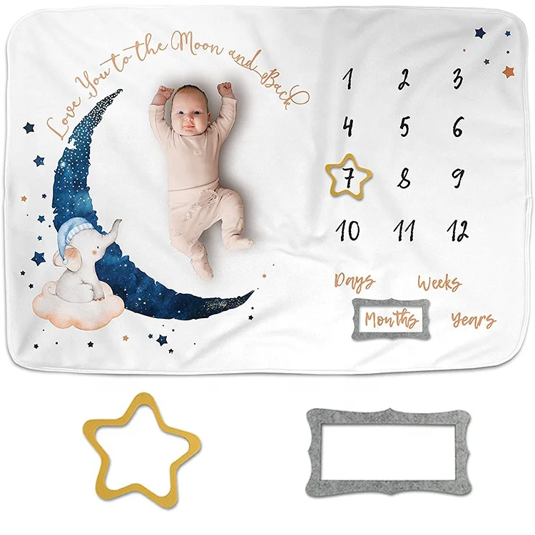 Printed fleece baby month blanket milestone baby blankets for newborns