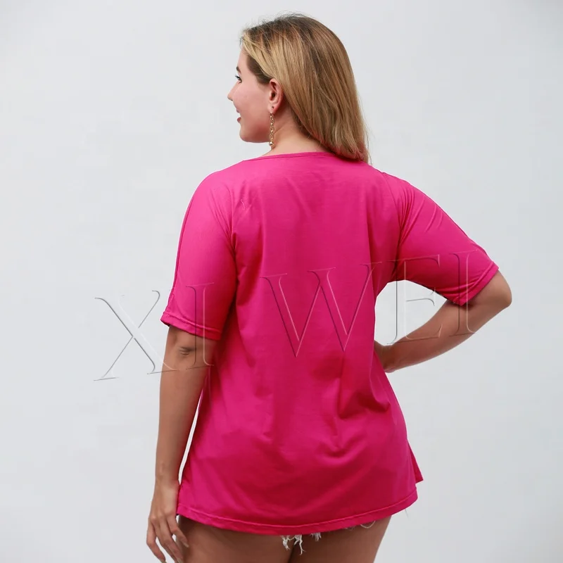 Ladiesreadymade rose-carmine patchwork t shirts women blouse Leopard crew neck summer adult women t shirt tshirts