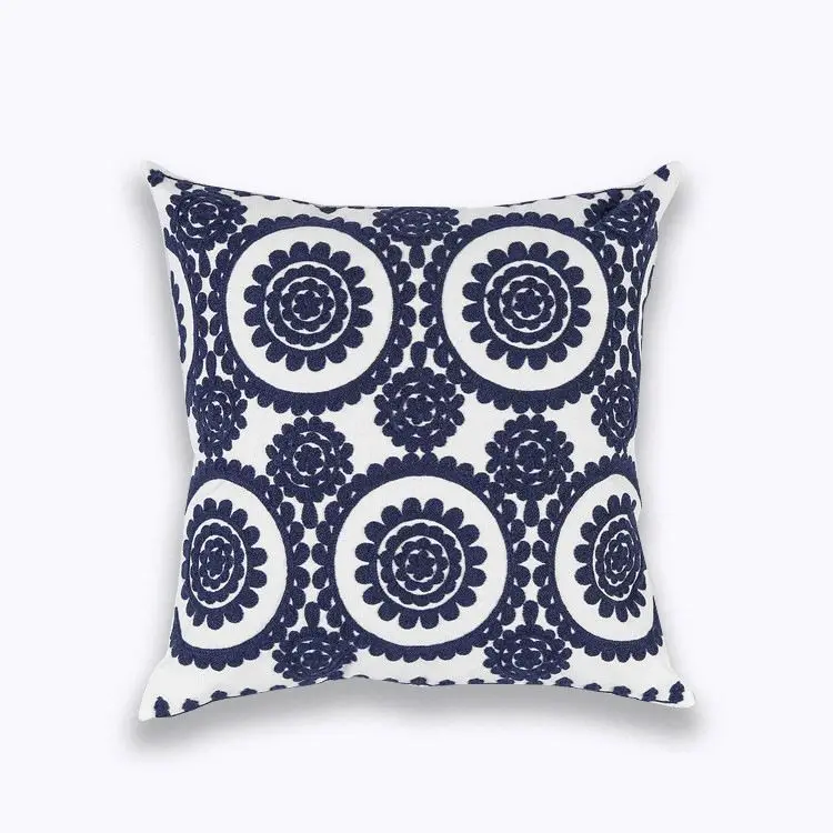 Geometric Pattern Decorative Embroidered Sofa Cotton Cushion Cover for Office Chair
