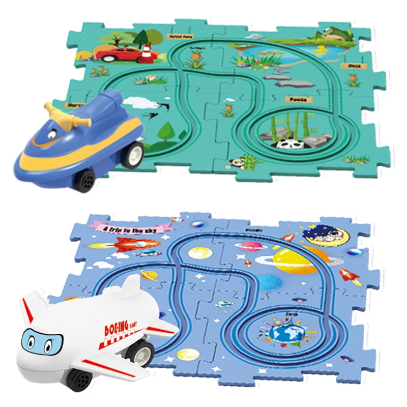 Plastic Puzzle Track car Set Toy Electric Rail Sliding Airplane Car Toy DIY Assembly Rail car Track trolley Slot Toy