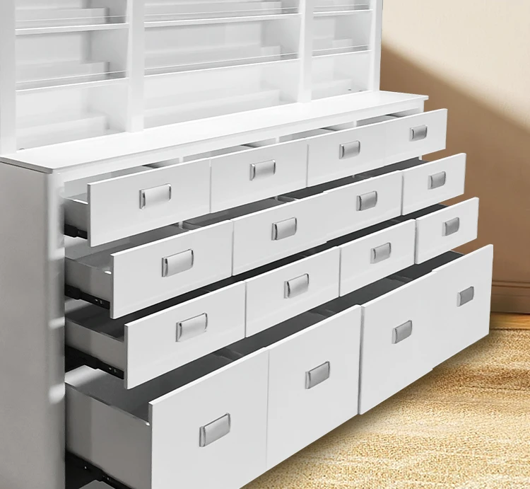 Custom Salon Furniture White Nail Polish Cabinet Display Rack With Drawers