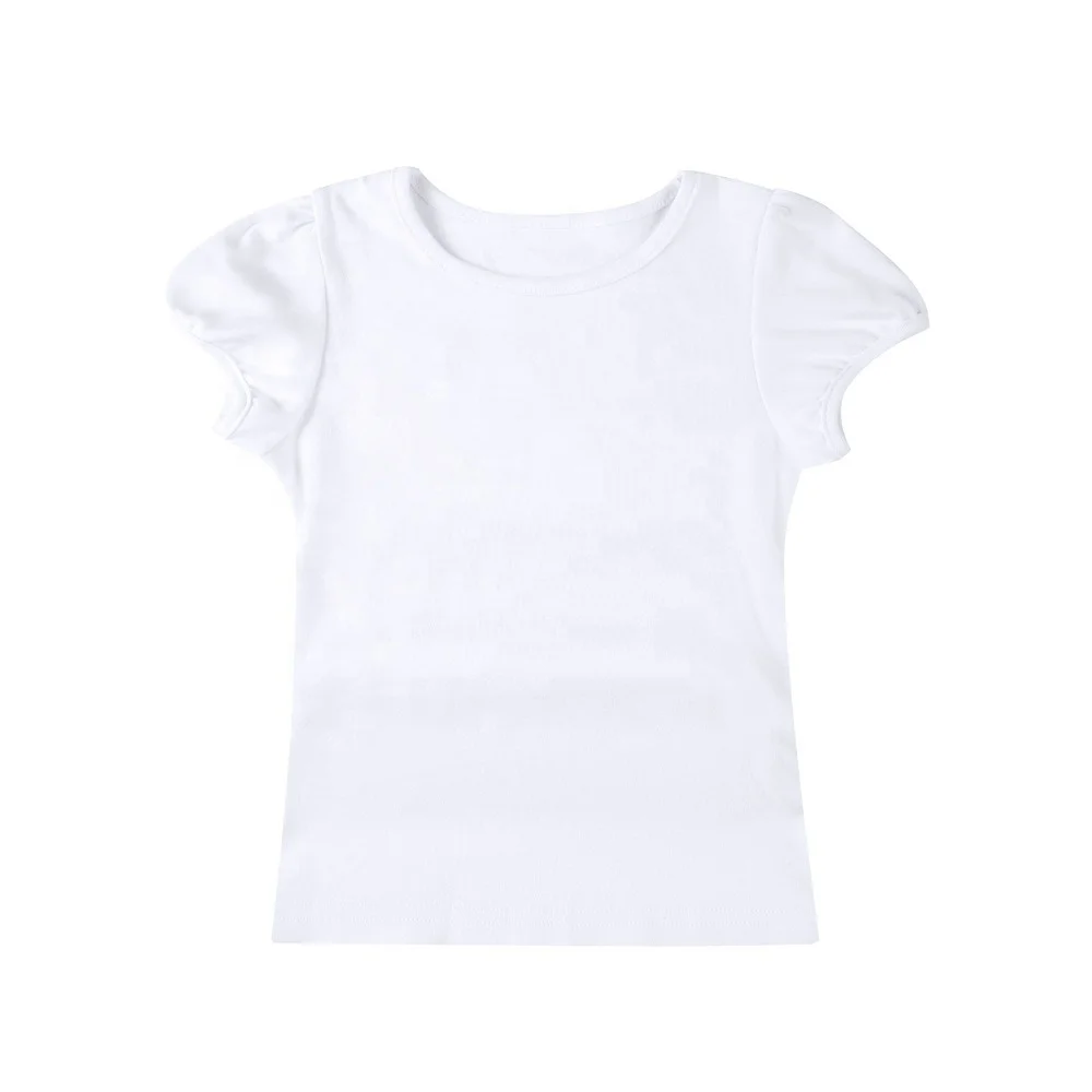 Custom girls blank t shirts kids baby girl clothes summer top tees toddler tshirts puff sleeves white t shirts 100% cotton