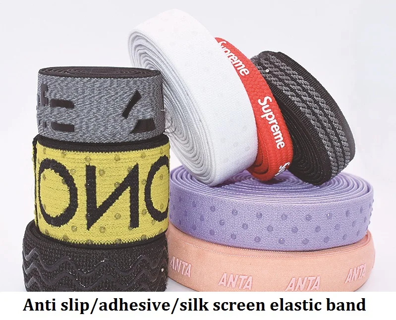 Custom LOGO Silicone Printed  Ribbon Polyester Nylon Logo Pattern Elastic Waist   band Elastic webbing