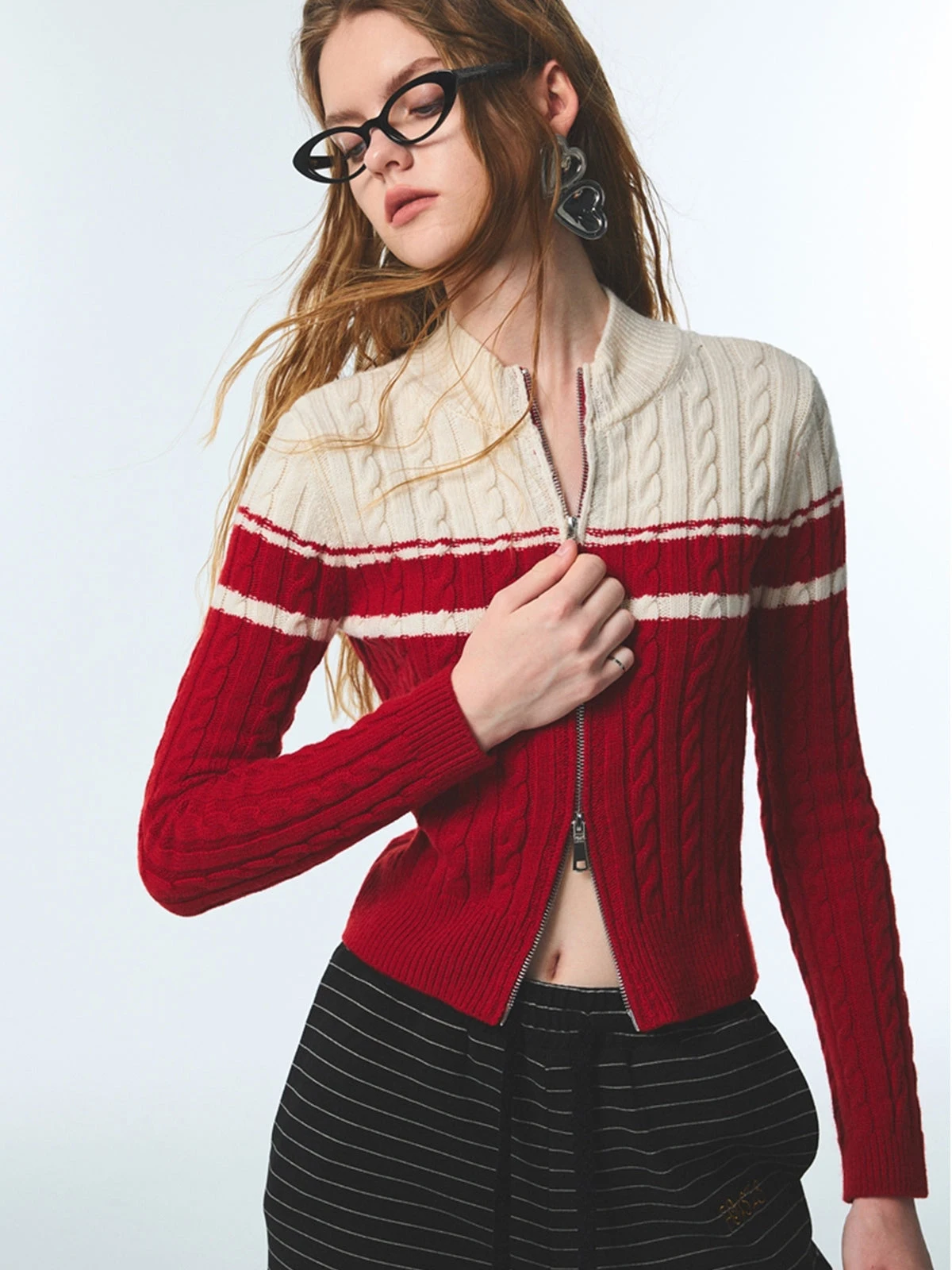 VSCOO 2023 fall long sleeve cardigan coat high quality cable knit sweater light weight women bodycon knitwear