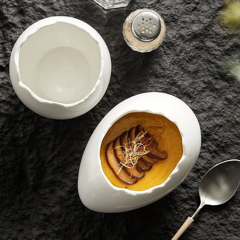 Cute Eggshell Shape Porcelain Tableware Ceramic Dessert Dishes for Food Serving for Restaurant Decorative Plates