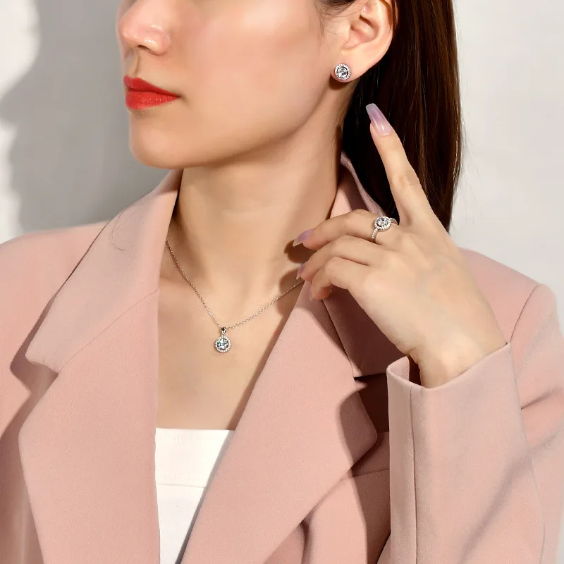 Hot Selling Shiny Wedding Jewelry Set Earring Ring Necklace Aaaaa Micro Pave Zircon 925 Silver Jewelry Sets Women /