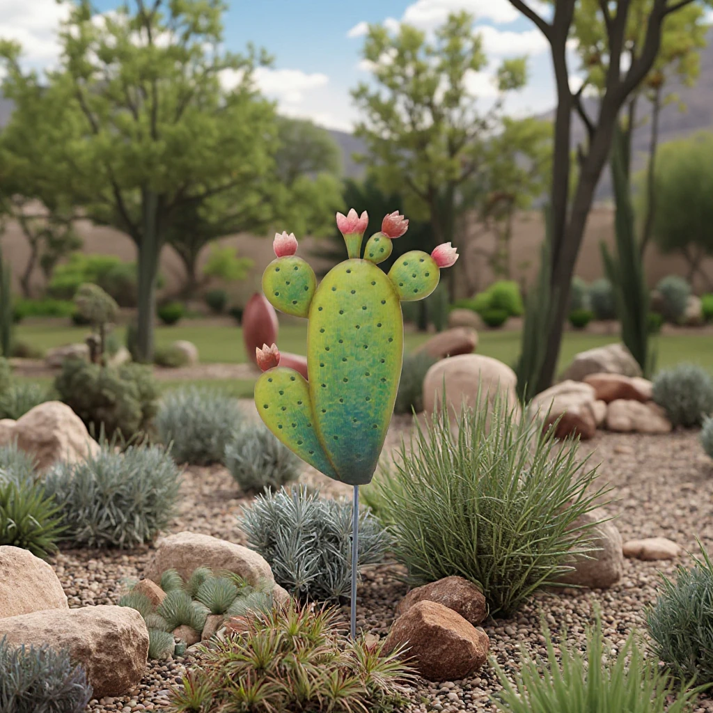 Artificial Cactus Yard Stake Metal Decorative Plant for Outdoor Living Space