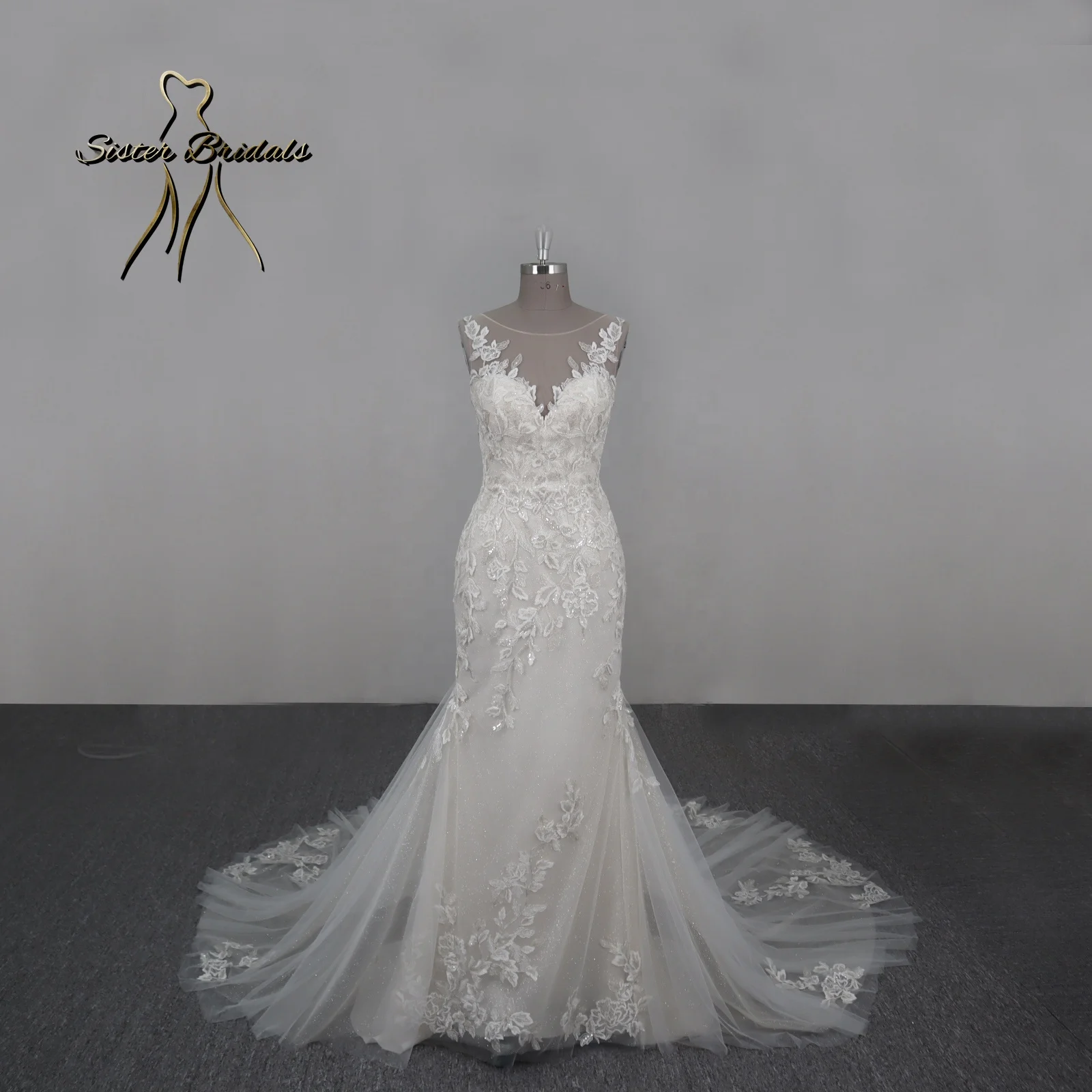 2023 Appliqued mermaid crystal wedding dress off shoulder V neck simple wedding dress mermaid tail wedding dress bridal gown