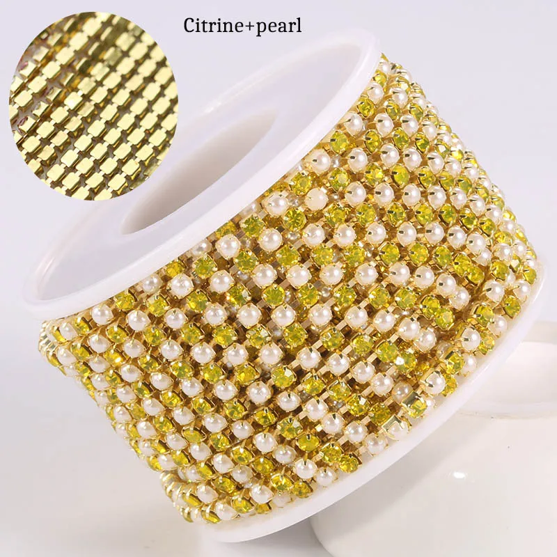 XULIN Wholesale Silver Gold Copper Crystal Rhinestone Pearl Cup Chain For Dress Garment Accessories