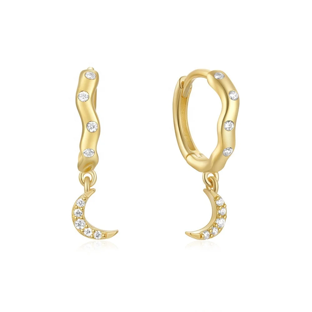 Dangle Moon Minimalist Hoop Earrings 925 Silver For Women Wholesale Brazilian Gold Plated 18k Custom Jewelry