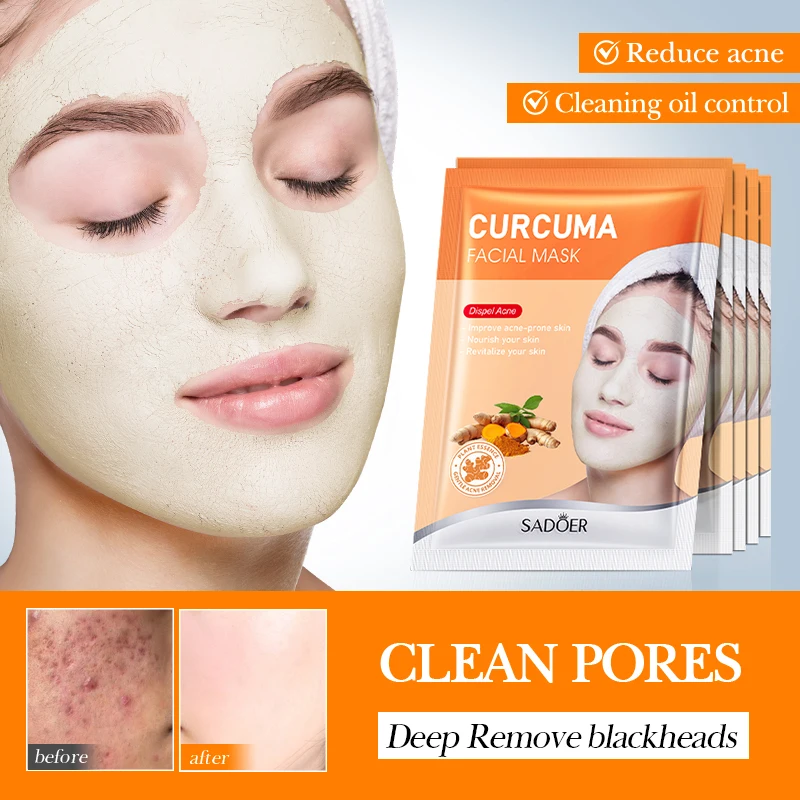 SADOER Natural Turmeric Extract Acne Removal Mud Facial Masks Skincare Cleansing Blackheads Hydrating Brightening Clay Face Mask