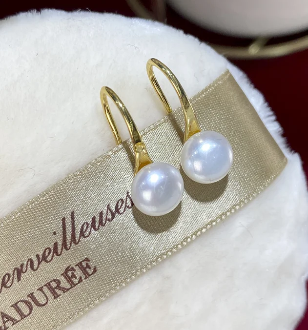 Fine Jewelry Earrings Pearl  SeaWater Akoya Perfect Round 18K Yellow Gold Pearl Dangle/Drop Earrings For Women