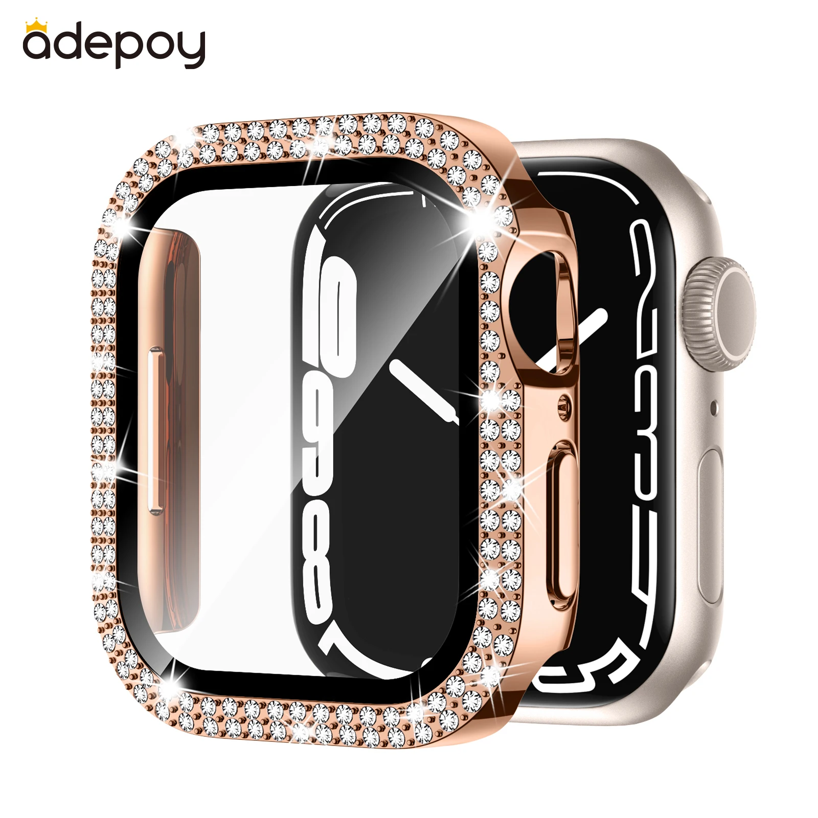 Adepoy A-BK022 Custom Luxury Diamond Full Cover Screen Protector 41mm 45mm Case For Apple Watch Series 7 Case