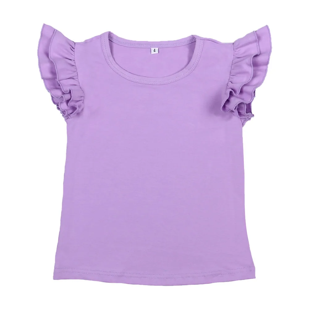 Hot Sale Summer Cotton Clothes Plain Color Shirts Cute Baby Girl T- Shirts With  Flutter Sleeve