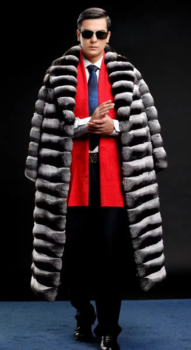 High Quality Top Luxury Extra Long Chinchilla Fur Coat Real Chinchilla Fur Coat For Men And Women