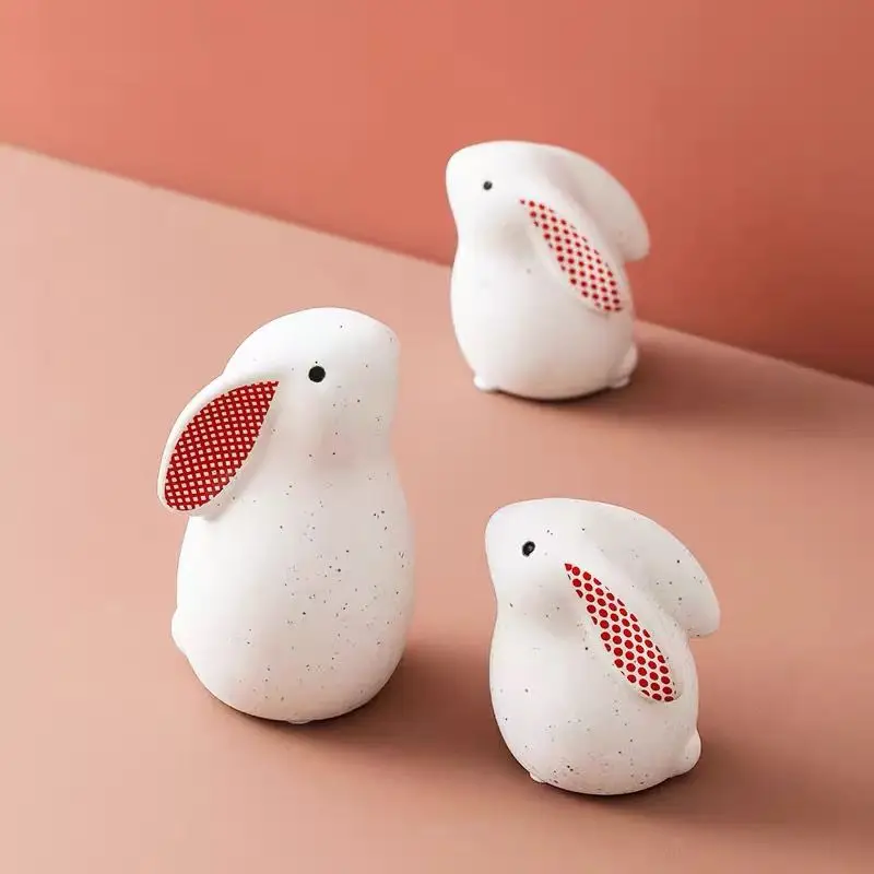 Ceramic Cute Pure Rabbit Figurines Miniatures Bunny Home Decoration Desktop Crafts Ornaments Easter Decorations