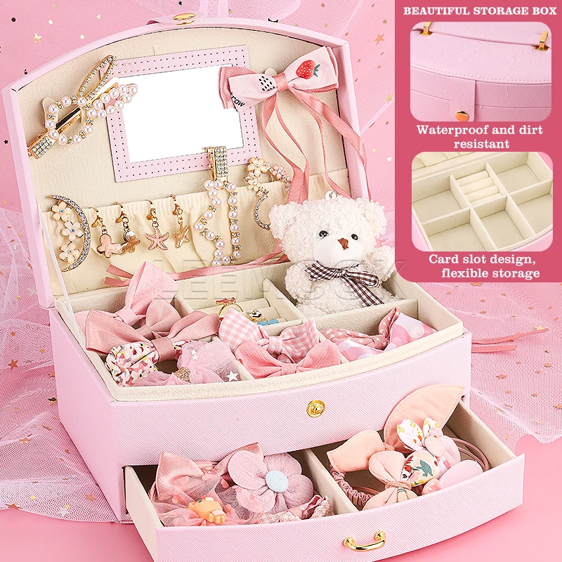 Leemook Custom 48Pcs Fashion Girls Hair Accessories Waterproof Exclusive Hairpin Rope Girls Makeup Box