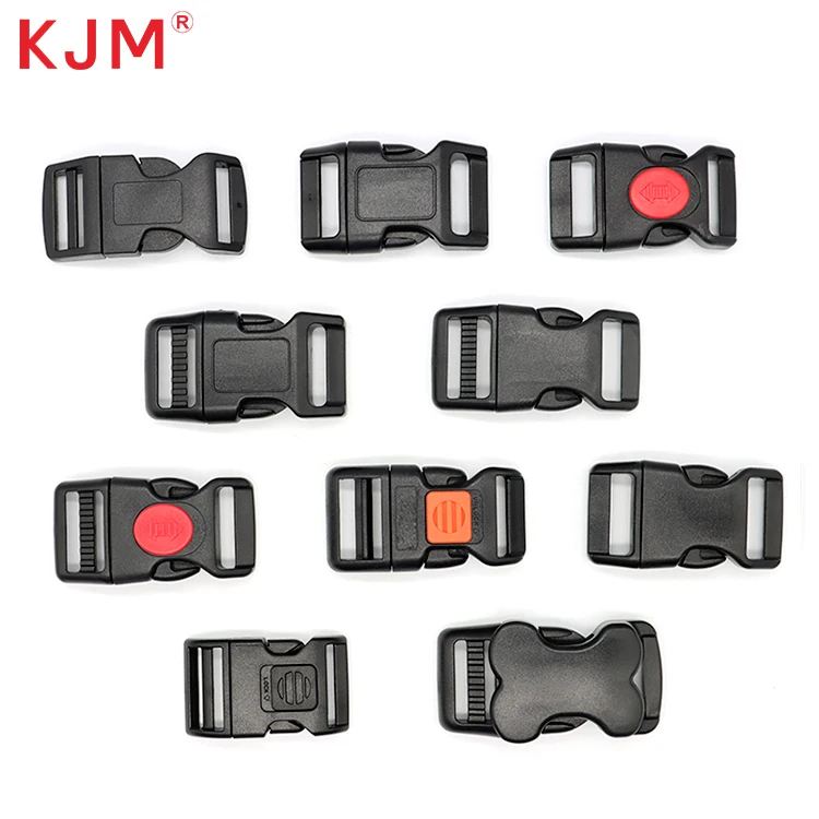 KJM Customized Logo Adjustable Quick Release Plastic Buckle with Lock for Dog Collar Pet Vest Harness
