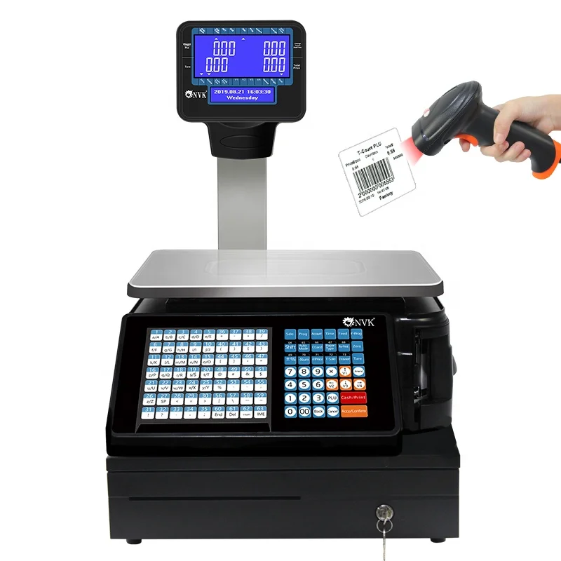 NVK 15kg/30kg Electronic Barcode Label weighing scale with printer label barcode printing scale for supermarket fruit meat shop