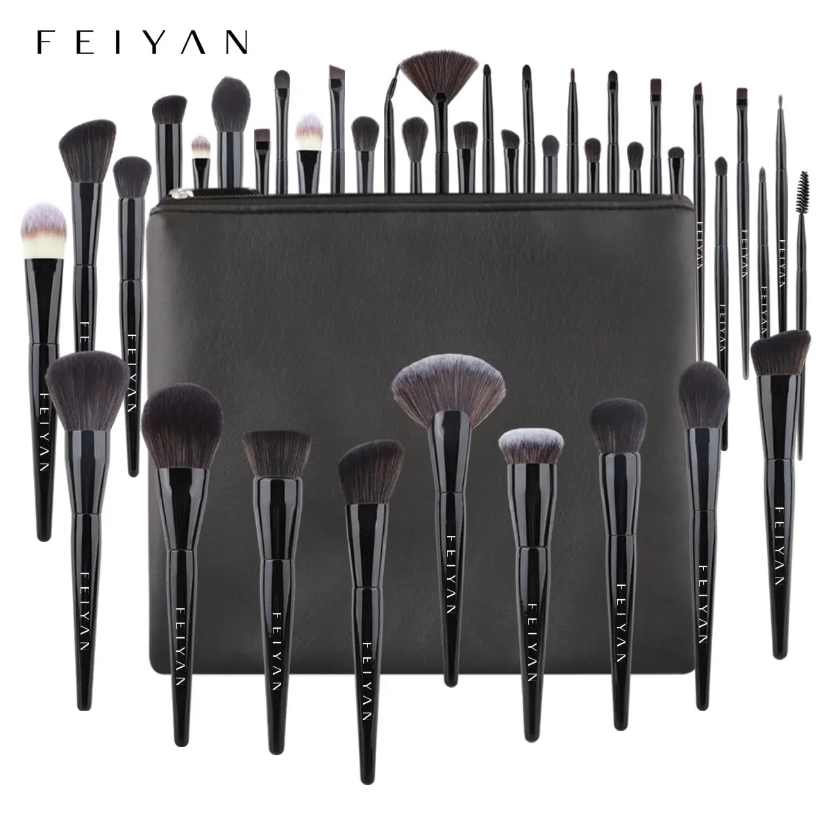 Wholesale Wooden Handle Vegan Luxury Make Up Brush Kit Private Label Custom Black Professional Cosmetic Makeup Brush Set