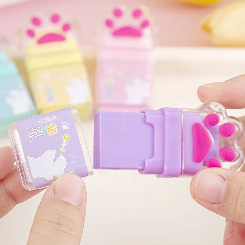 School stationery supplier creative cartoon cute cat paw kawaii eraser for kids