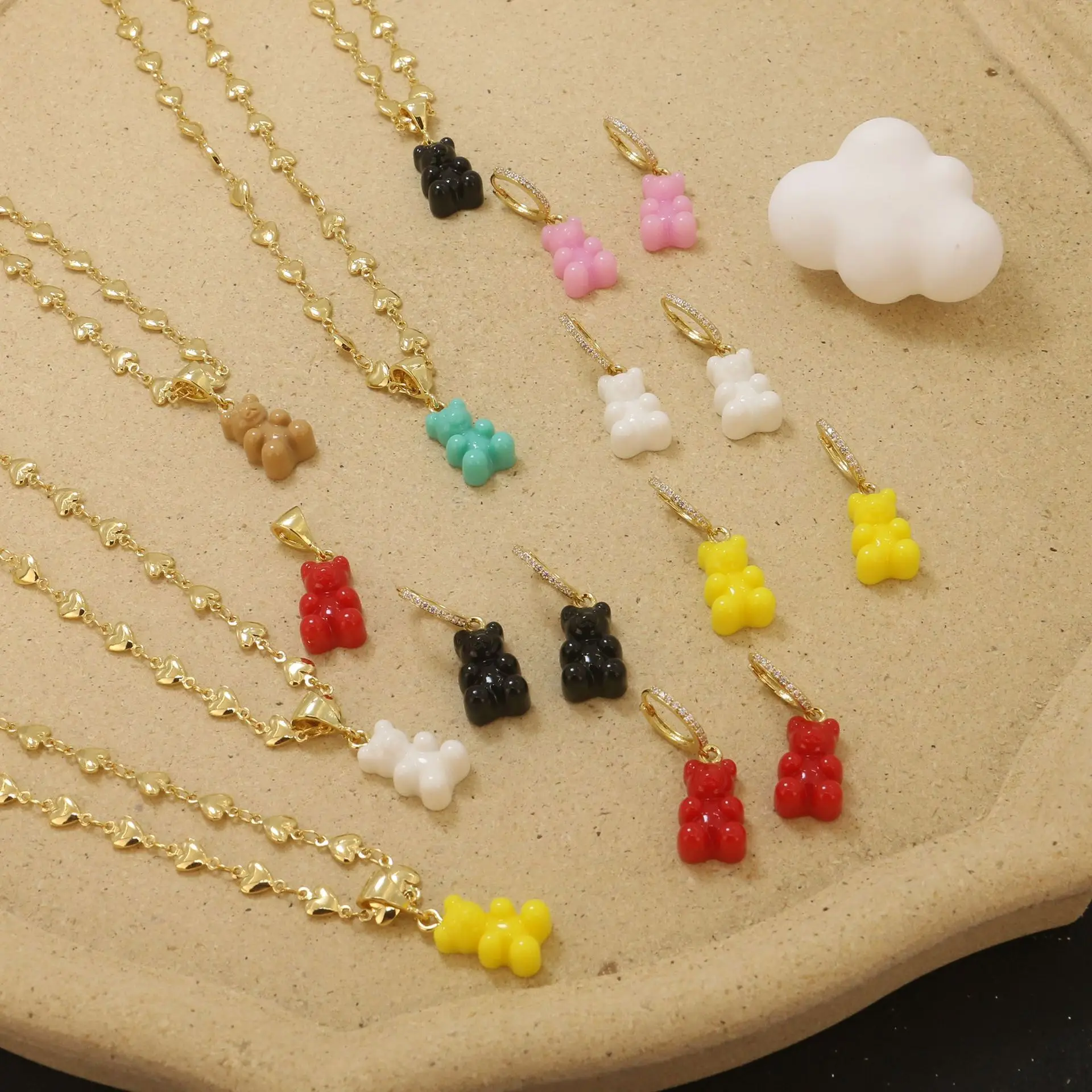 Fashion Jewelry Candy Color Gummy Bear Necklace Female Gold Plated Heart Chain Pendant Necklace