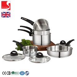 SY-Kitchenware Frying Pan and Saucepan Set With Lids Stay Cool Handles Stainless Steel Pan Set 5 Piece