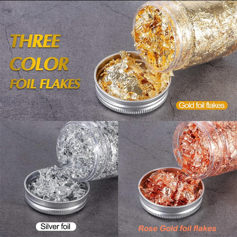 New Nail Decoration 3g Foil Flakes Glitter Leaf Flake Sheet Bulk Foil Paper For Gilding Manicure Epoxy Resin