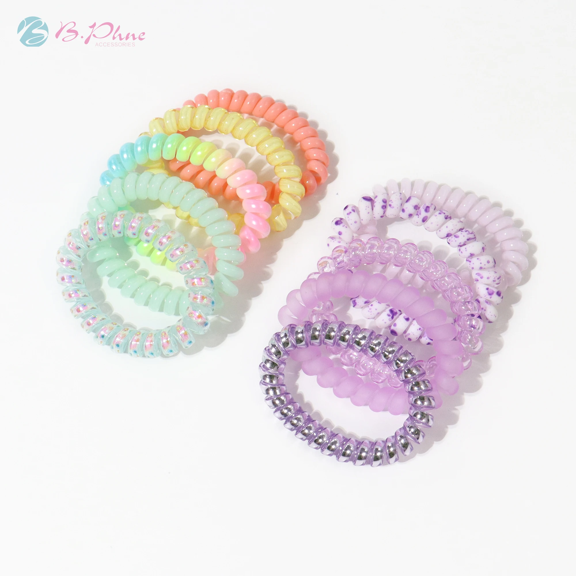 Bphne Gradient Color Spiral Hair Ties Plastic Hair Ties Spiral No Crease Fashion Phone Cord Telephone Wire Line