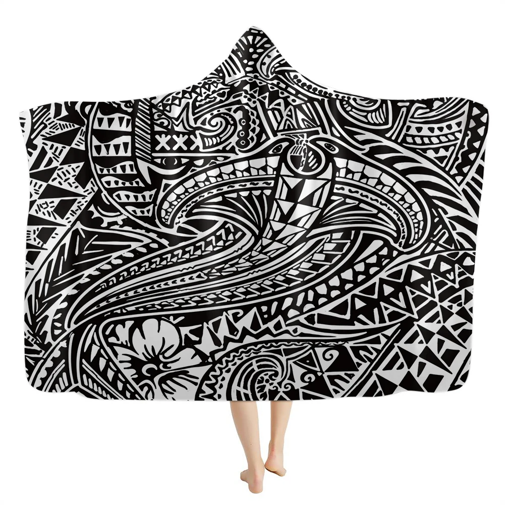 
Hawaii Custom Personalised Hooded Blanket Vintage Tribal Mountain Adult Women Men 3D Wearable Throw Blanket Costume Home Sofa 