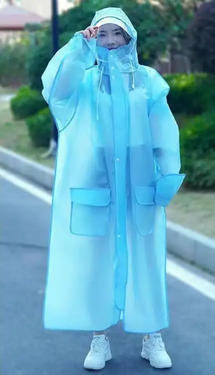 New Fashion EVA Women/ Ladies Waterproof Long Translucent Raincoat Adults Rain Coat With Hat