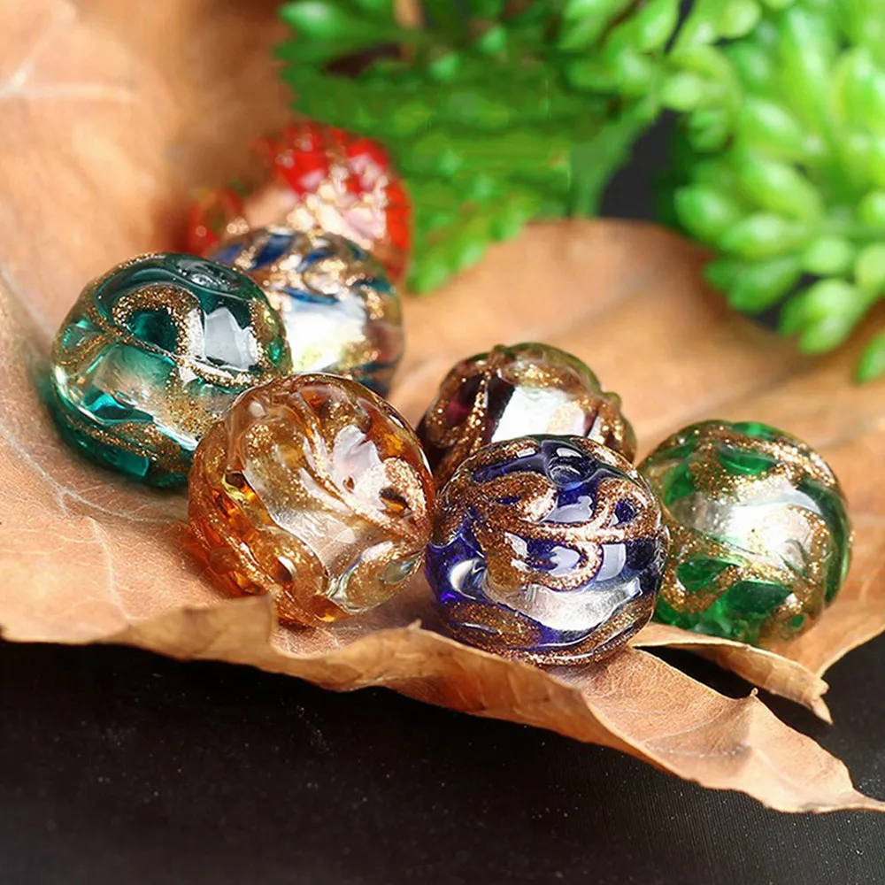 Round 12mm Foil Strips Lampwork Glass Handmade Loose Beads for Jewelry Making DIY Crafts Findings