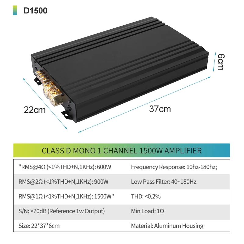 1500W High-Power Car Audio Amplifier Competition Class D Mono Block 1 Channel Combination Speaker