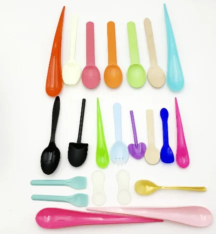 Custom Disposable Long Handle Leaf Shape Stocked PS PP PLA Yogurt Gelato Ice Cream Plastic Spoon