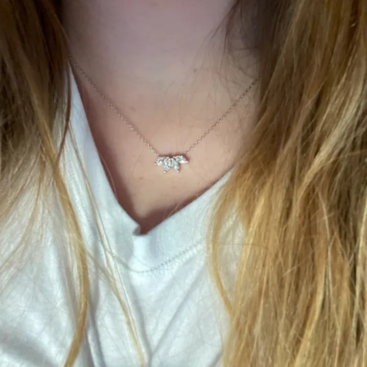 dainty real gold plated bridesmaid jewelry 925 sterling silver marquise diamond flower leaf necklace for girls