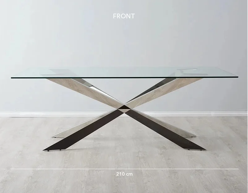 Luxury Modern Stainless Steel Dining Table Set with Glass Top Classic Style for Home Dining Room