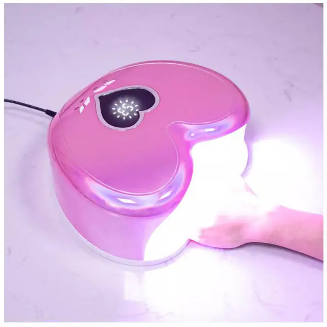High-power 96w Heart Shape Elegant Design Hybrid Pro Cure Red Pink Light Uv led Nail Lamp With Removable Base