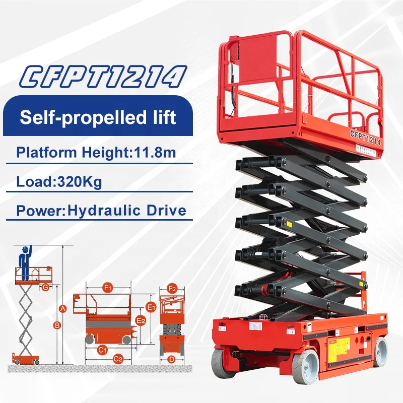 CFMG 10m 12m 14m Aerial Work Platform Aerial Scissor Platform Self Propelled Electric Scissor Lift For Sale