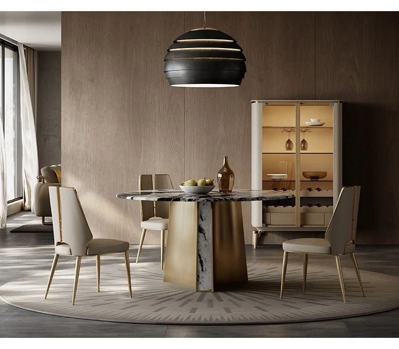Royal Design Marble Top 150 cm Round Dining Table Sets Rotating Table Restaurant 6 Chairs For Dining Room