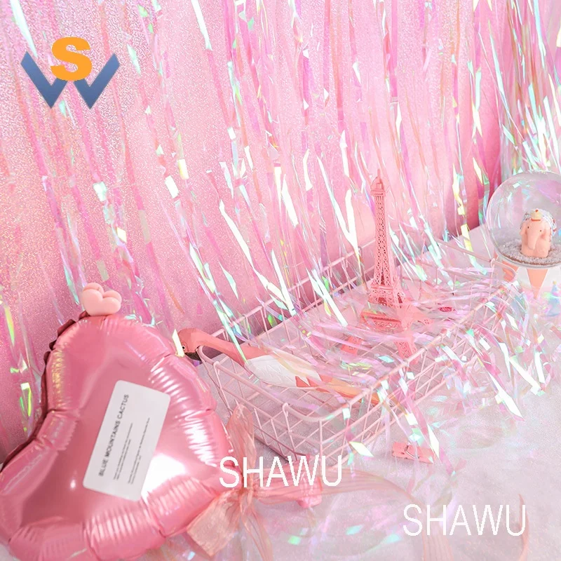 High Quality Rainbow Party Decoration Backdrop Metallic Foil Tinsel Fringe Curtains for Wedding Decoration