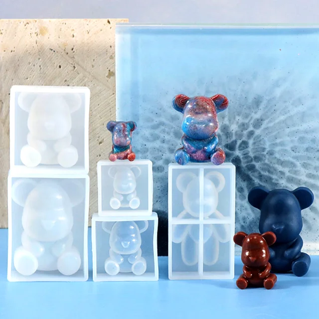DLR1224 Wholesale 3D Standing Bear Sitting Bear Ice Cube Tray Resin Mold Making Candy soap candle Silicone mold