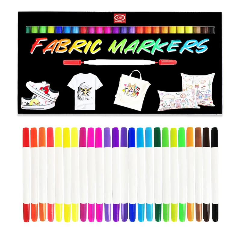 24 Colors Dual Tips Permanent Fabric Paint Pens Art Markers Set for Canvas, Bags, T-Shirts, Sneakers